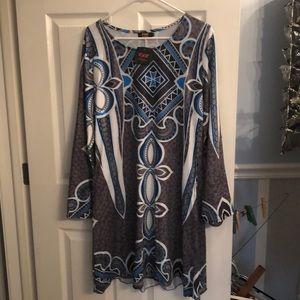 Gray Abstract Scallop-Hem Shift Dress